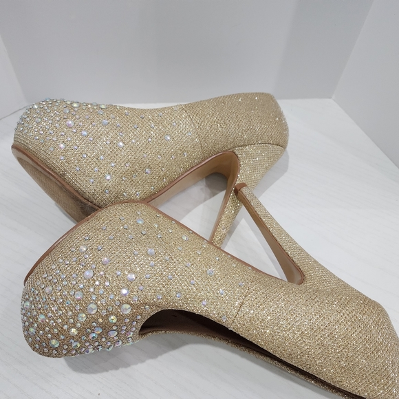 Delicacy Gold Rhinestone Platform Heels - Picture 4 of 12